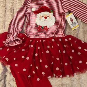 Red Santa Tutu Dress with Leggings Christmas